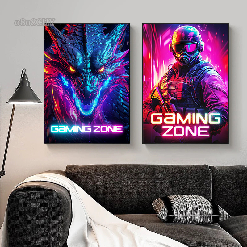 Esports Gaming Zone - Dragon Assassin Space Armor Gaming Zoneโปสเตอร์ผ้าใบพิมพ์ภาพผนังศิลปะโมเดิร์นGamerห้องนอนEsports
