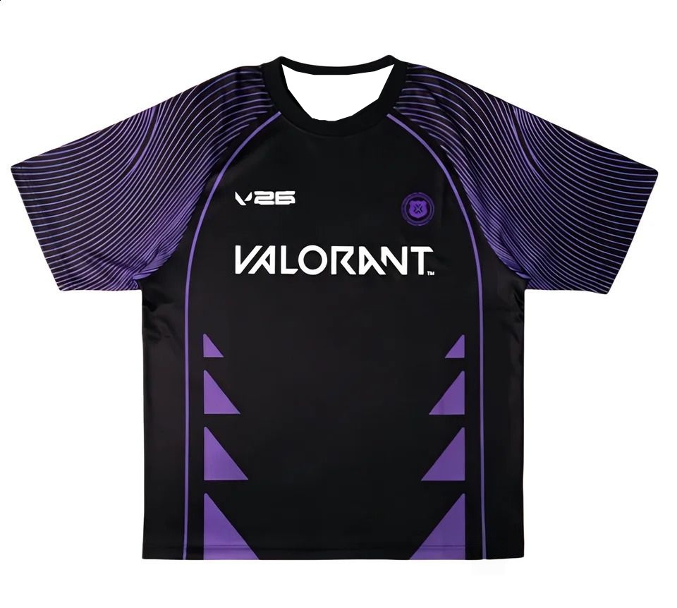Esports Gaming Shirts - เสื้อแข่งกีฬาอีสปอร์ต Valorant V26 รุ่นใหม่ปี 2026 สีดำลายเส้นสีม่วง