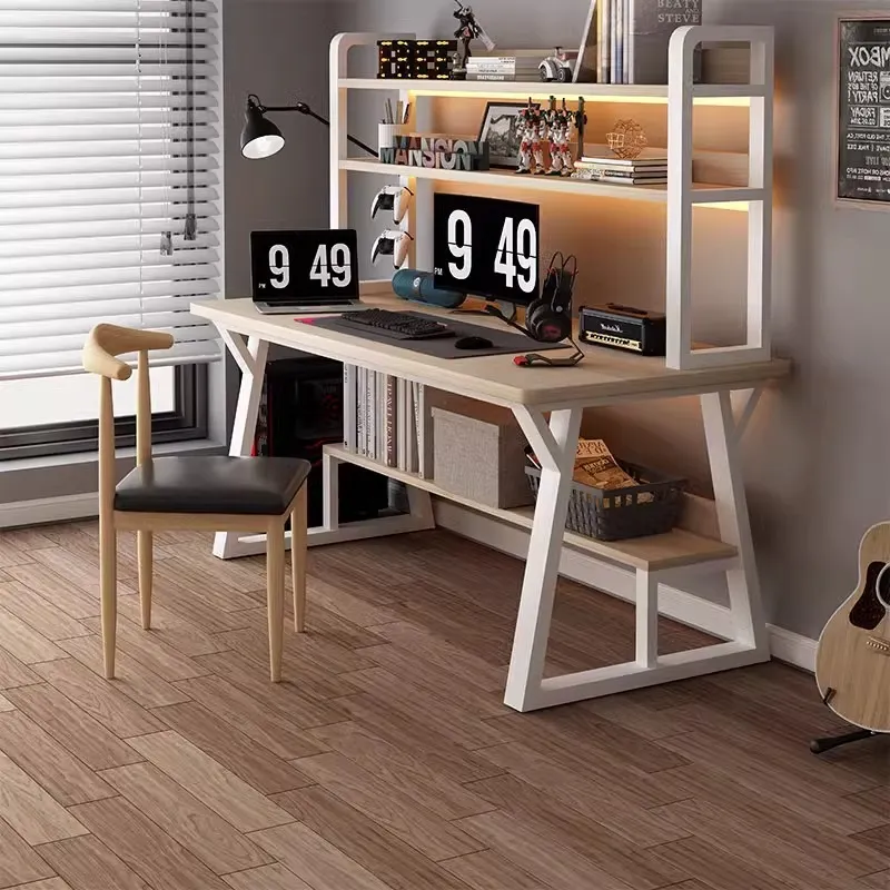 Esports Gaming Table - โต๊ะคอมพิวเตอร์พร้อมเก้าอี้ โต๊ะเกมมิ่งอีสปอร์ตสำหรับใช้งานในบ้าน โต๊ะเรียนนักเรียนแบบเรียบง่าย พร้อมชั้นวางหนังสือ สถานีทำงานแบบครบวงจรสำหรับห้องนอน